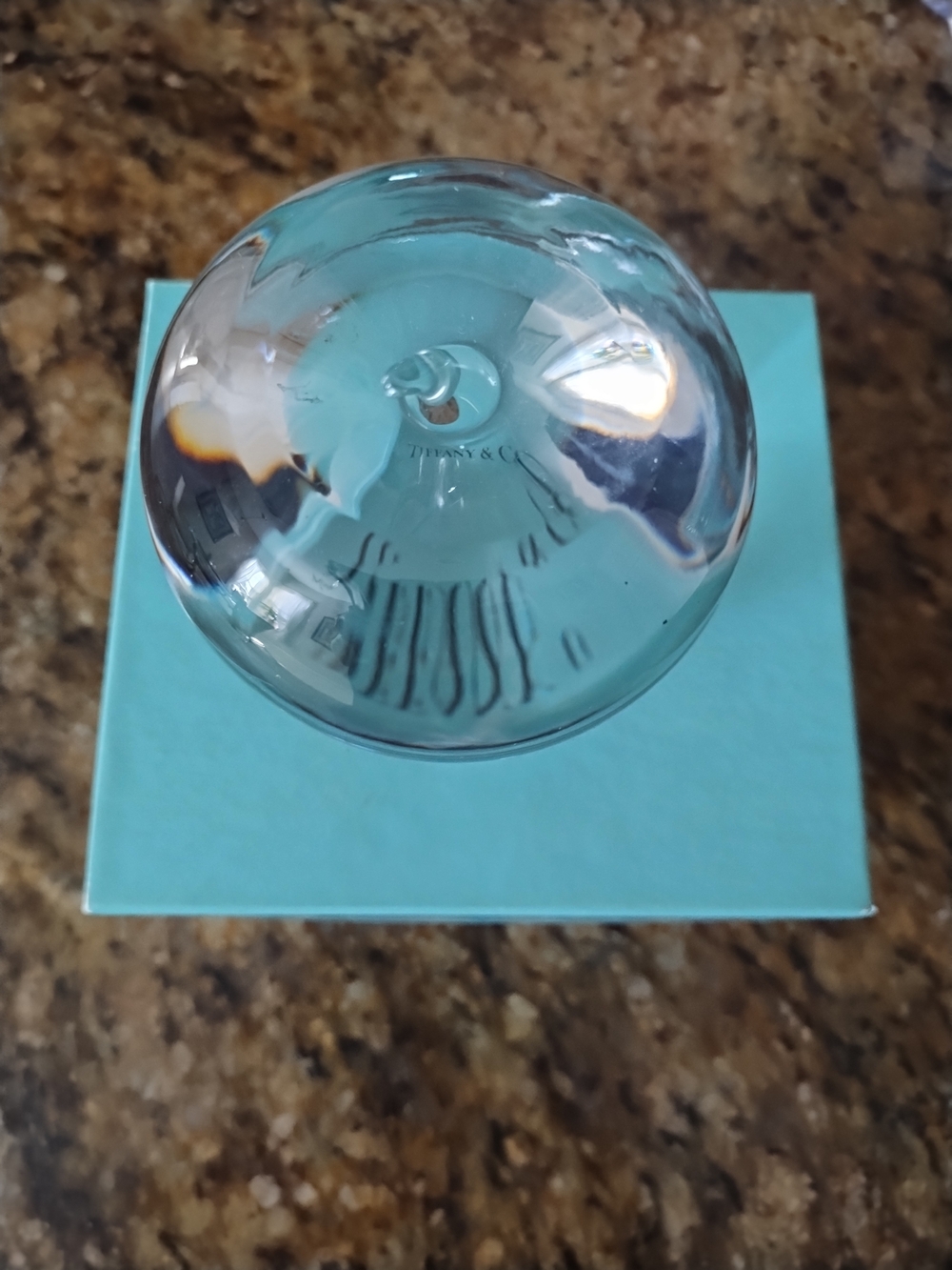 Tiffany & Co. Clear Glass Paperweight on Tiffany Blue Base